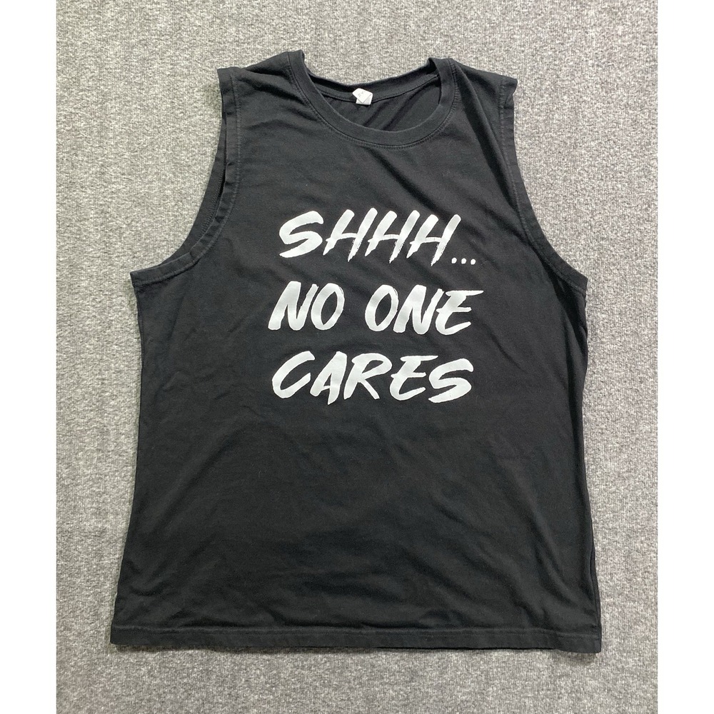 CHICYEA Womens Black Muscle Tank Top Shhh No One Cares Gym Graphic Shirt XL